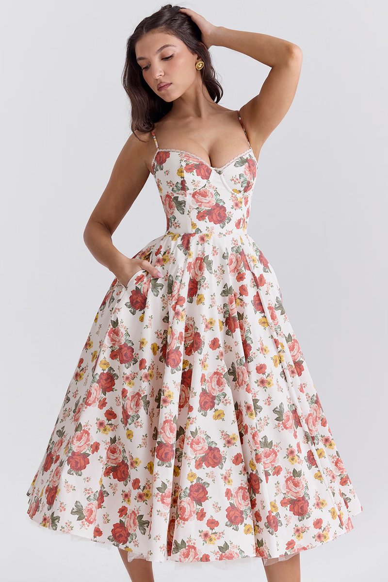 Harper - Women's Bustier Midi Satin Flared Cocktail Party Dress