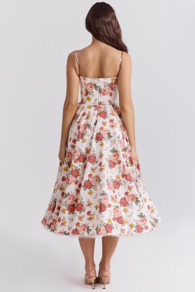 Harper - Women's Bustier Midi Satin Flared Cocktail Party Dress