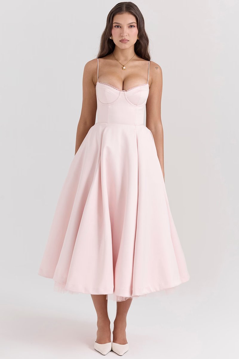 Harper - Women's Bustier Midi Satin Flared Cocktail Party Dress