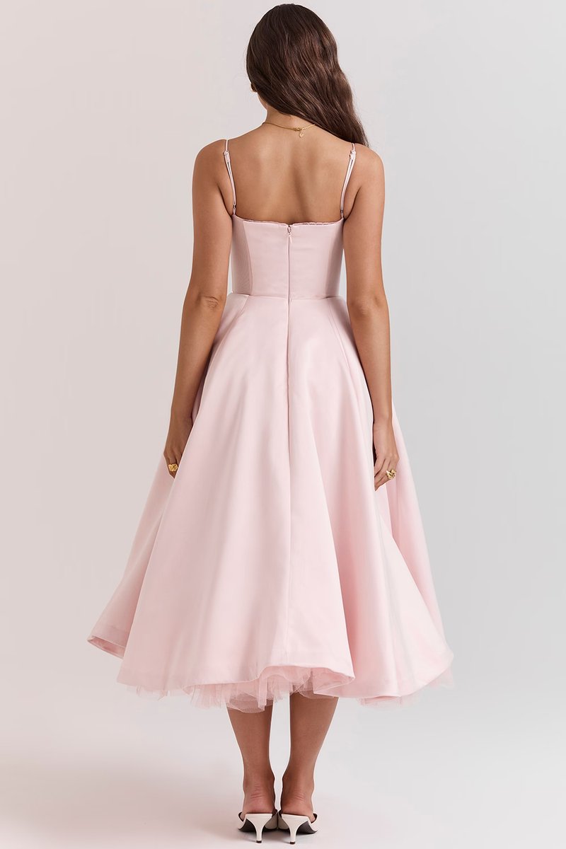 Harper - Women's Bustier Midi Satin Flared Cocktail Party Dress