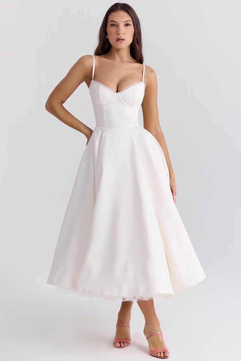 Harper - Women's Bustier Midi Satin Flared Cocktail Party Dress