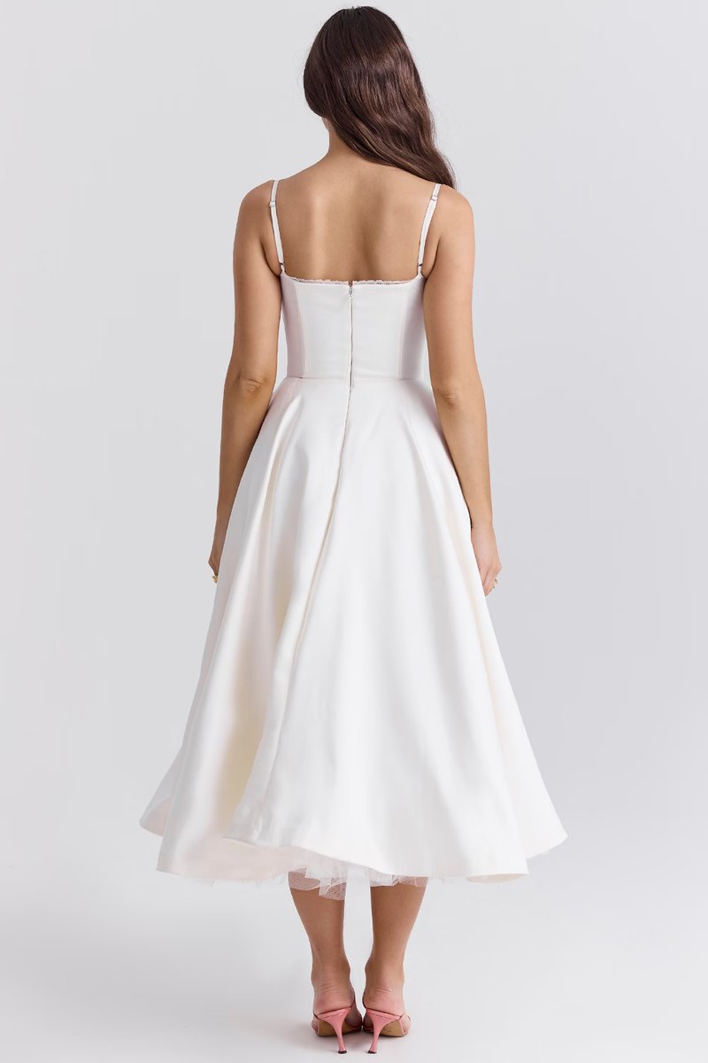 Harper - Women's Bustier Midi Satin Flared Cocktail Party Dress