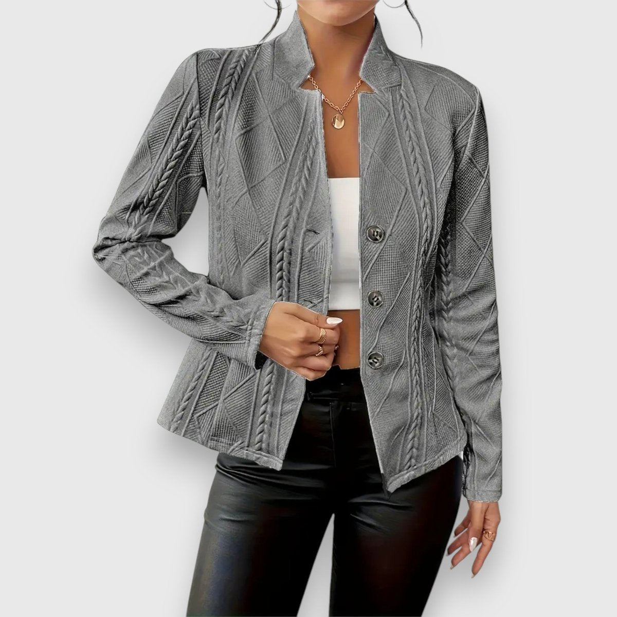 Scarlett - Women's Cable-Knit Mock-Neck Long-Sleeve Fitted Sweater