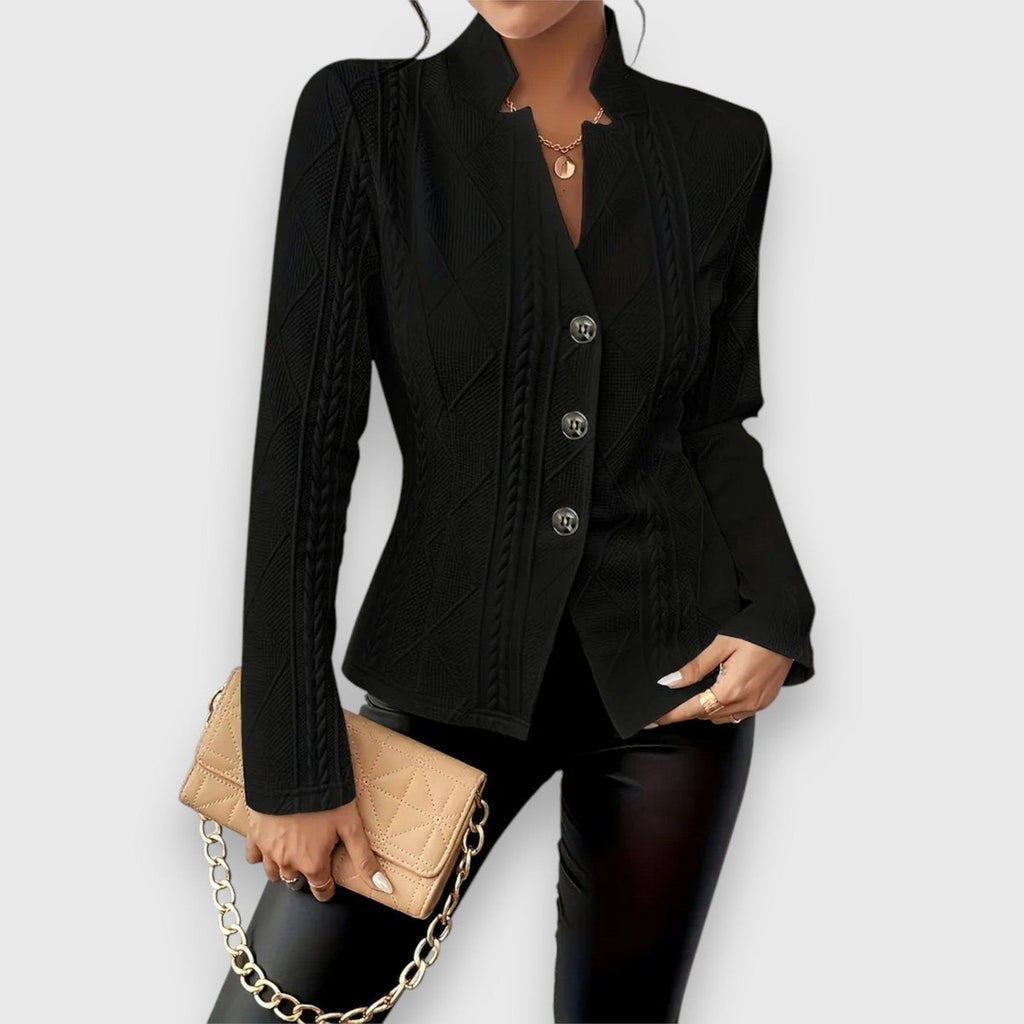 Scarlett - Women's Cable-Knit Mock-Neck Long-Sleeve Fitted Sweater