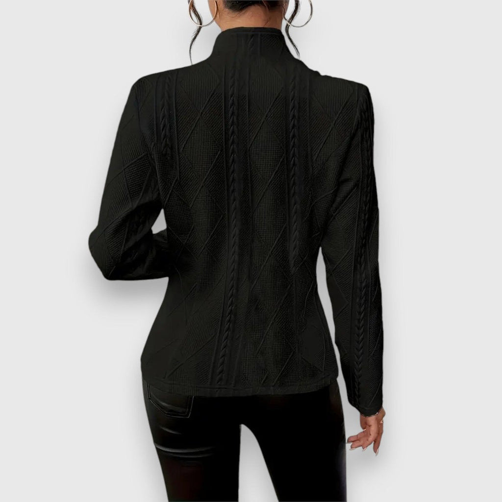 Scarlett - Women's Cable-Knit Mock-Neck Long-Sleeve Fitted Sweater