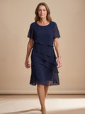 Luna - Women's Chiffon Tiered Ruffle Round-Neck Midi Dress