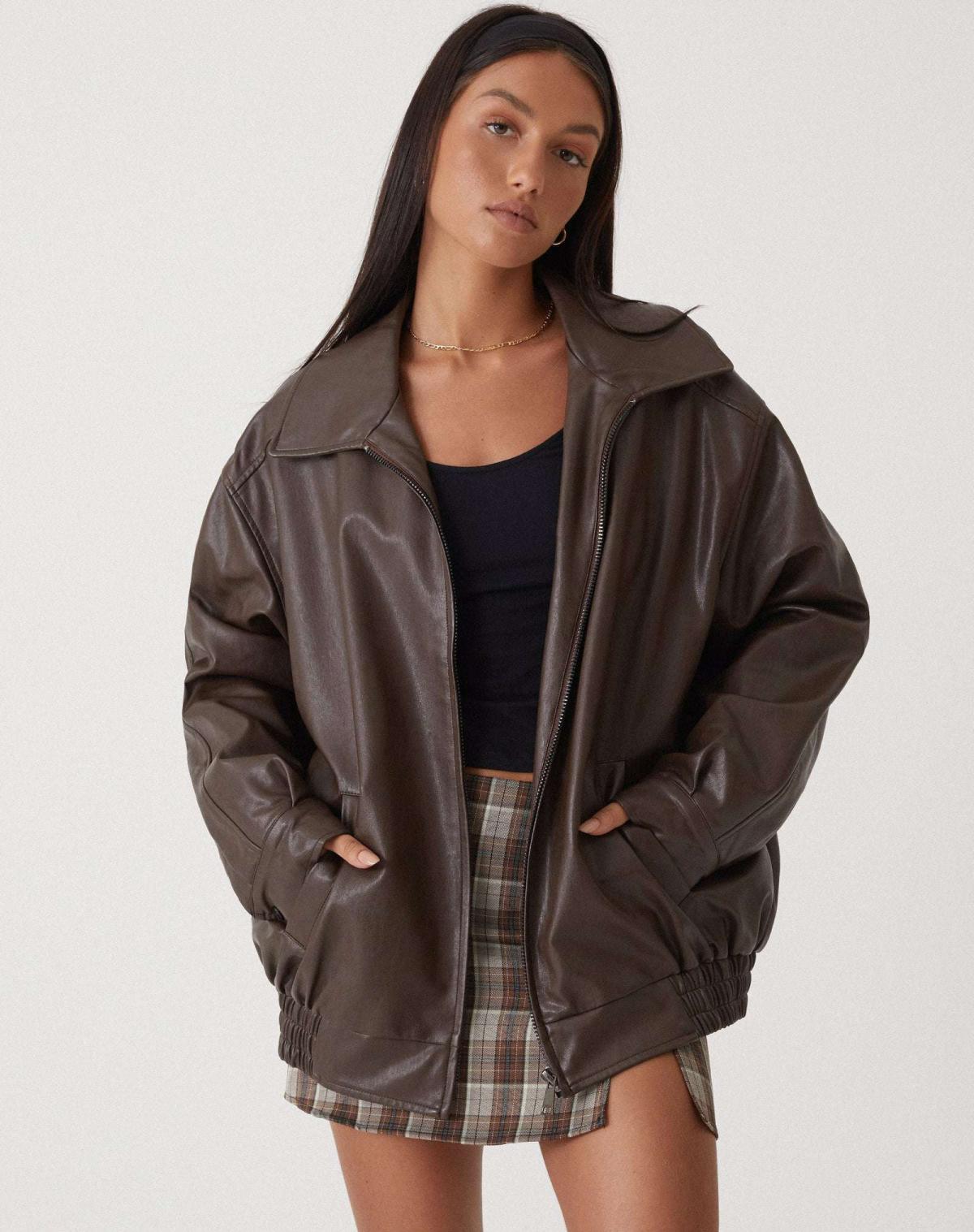 Oversized Leather Jacket with Modern Lines