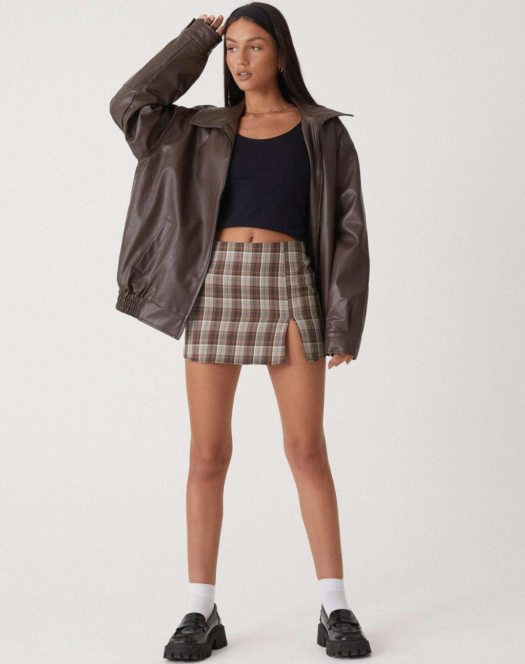 Oversized Leather Jacket with Modern Lines