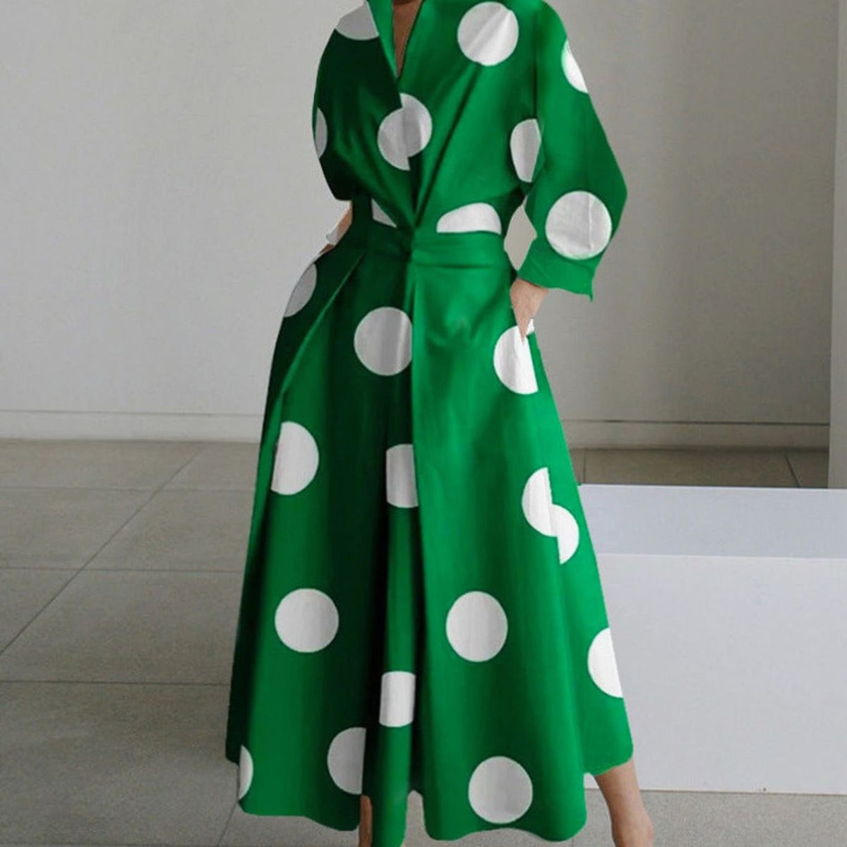 Luna - Women's Collared Maxi Shirt Dress Newspaper Print Wrap Front