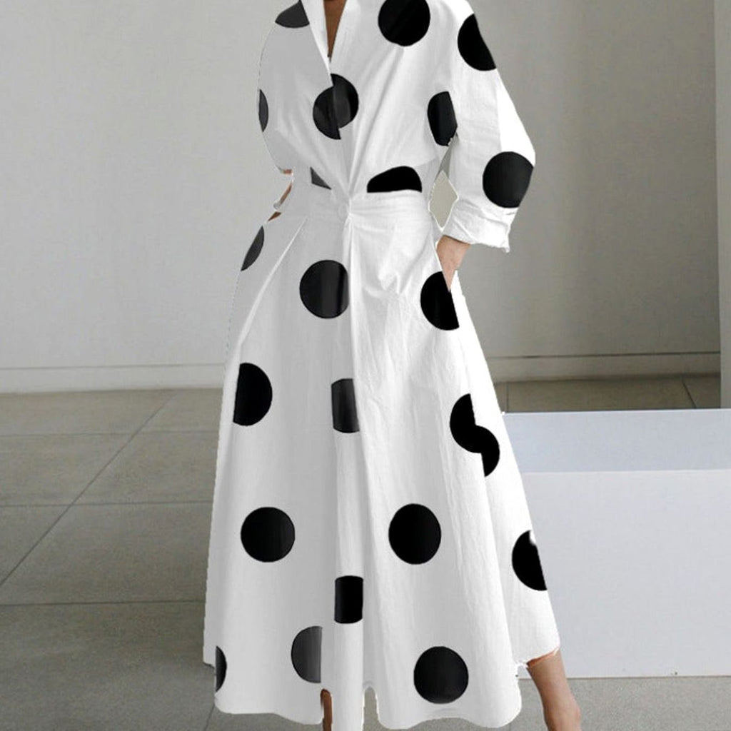 Luna - Women's Collared Maxi Shirt Dress Newspaper Print Wrap Front