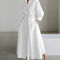 Luna - Women's Collared Maxi Shirt Dress Newspaper Print Wrap Front