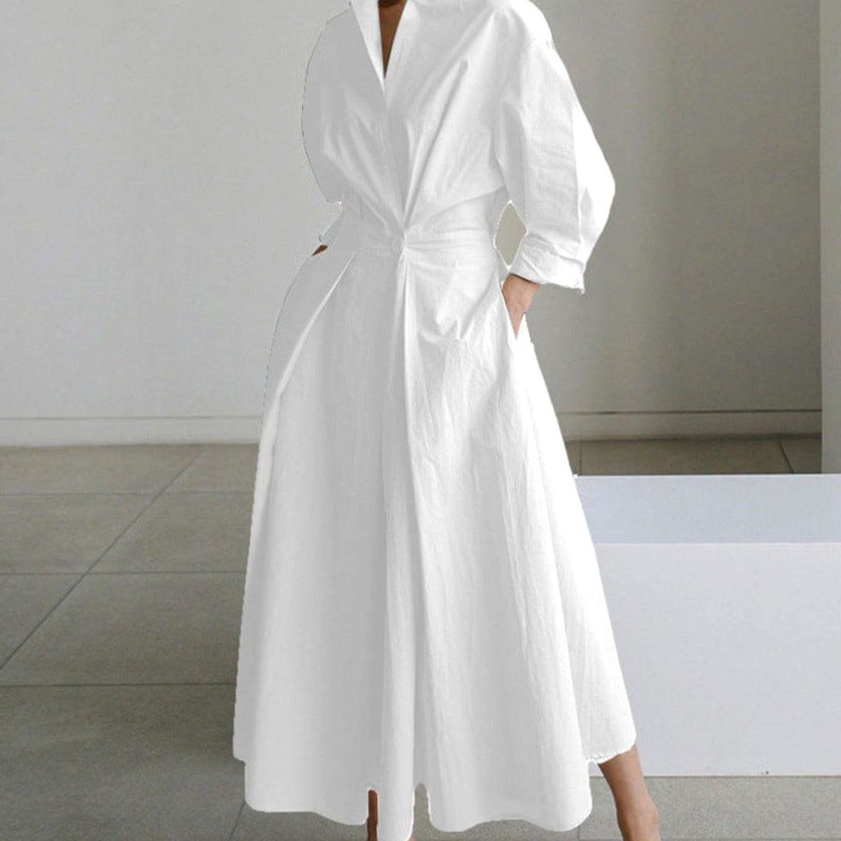 Luna - Women's Collared Maxi Shirt Dress Newspaper Print Wrap Front