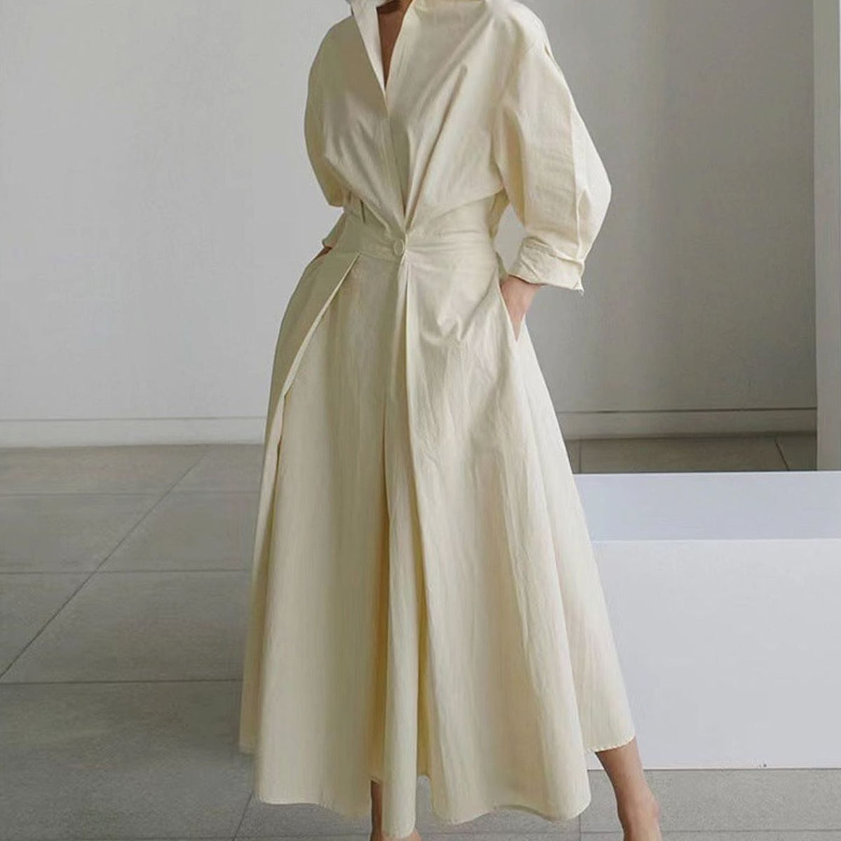 Luna - Women's Collared Maxi Shirt Dress Newspaper Print Wrap Front