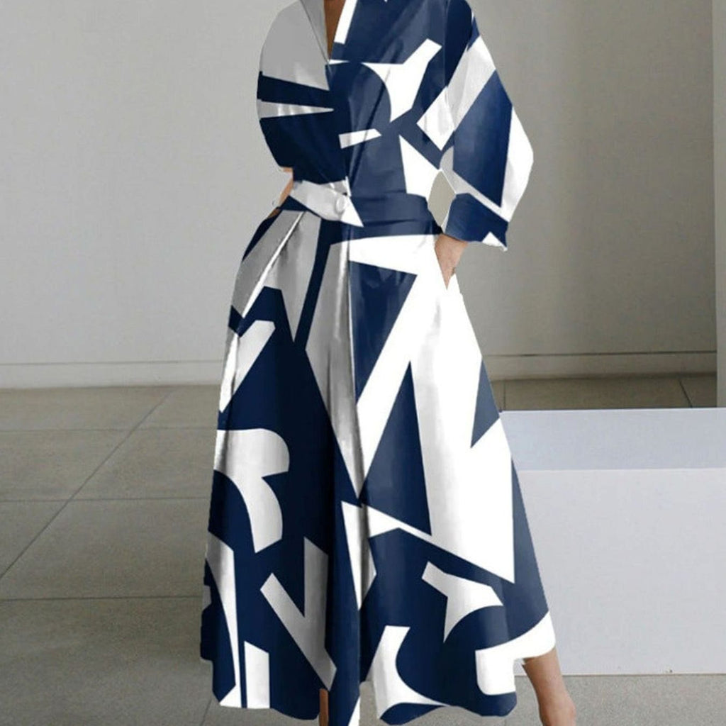 Luna - Women's Collared Maxi Shirt Dress Newspaper Print Wrap Front