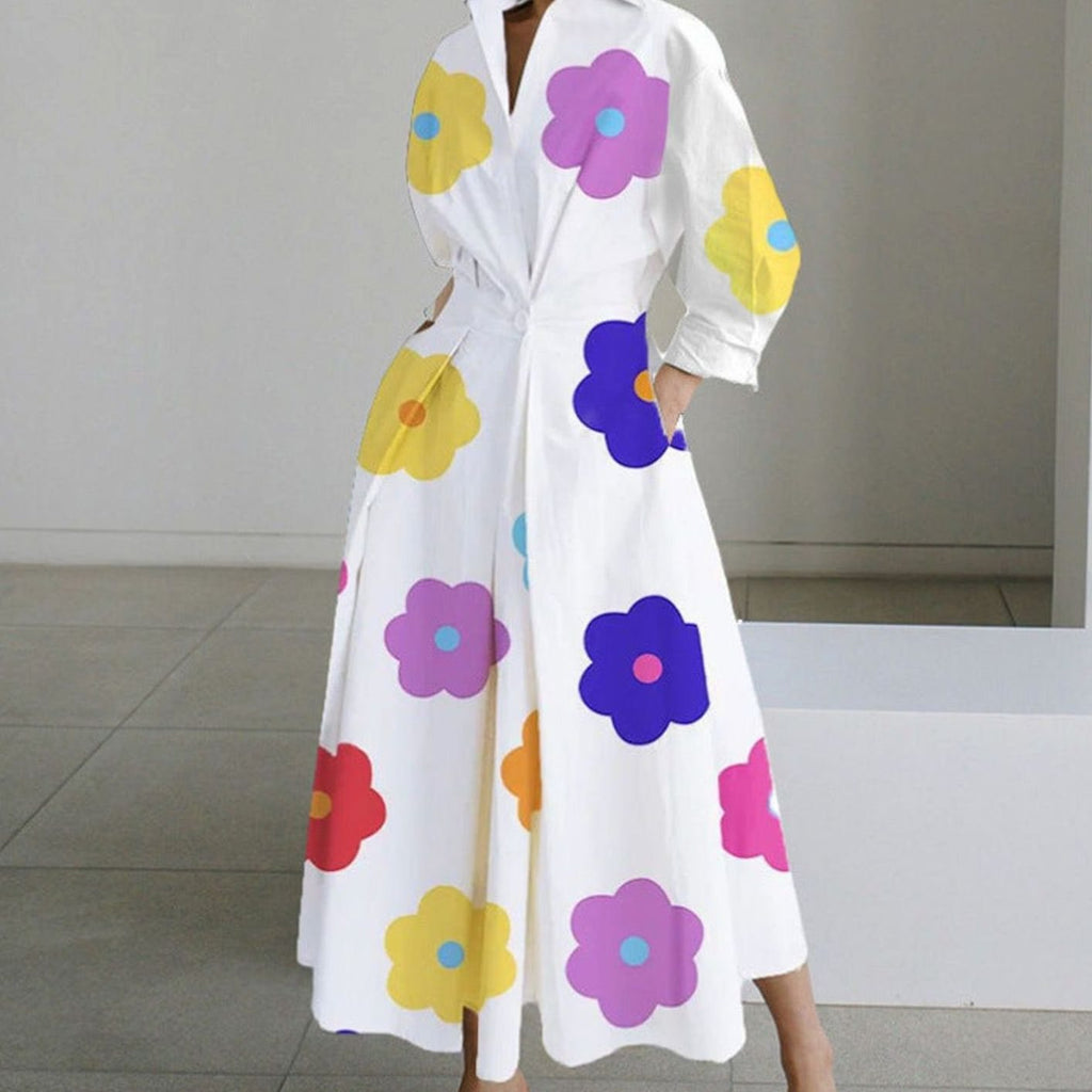 Luna - Women's Collared Maxi Shirt Dress Newspaper Print Wrap Front