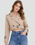 Madison - Women's Cropped Double-Breasted Belted Trench Coat Jacket