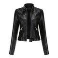Victoria - Women's Cropped Faux Leather Jacket Stand-Collar Moto Biker