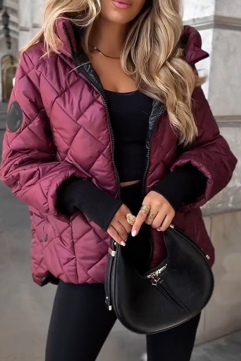 Camila - Women's Diamond Quilted Hooded Zip-Up Puffer Jacket