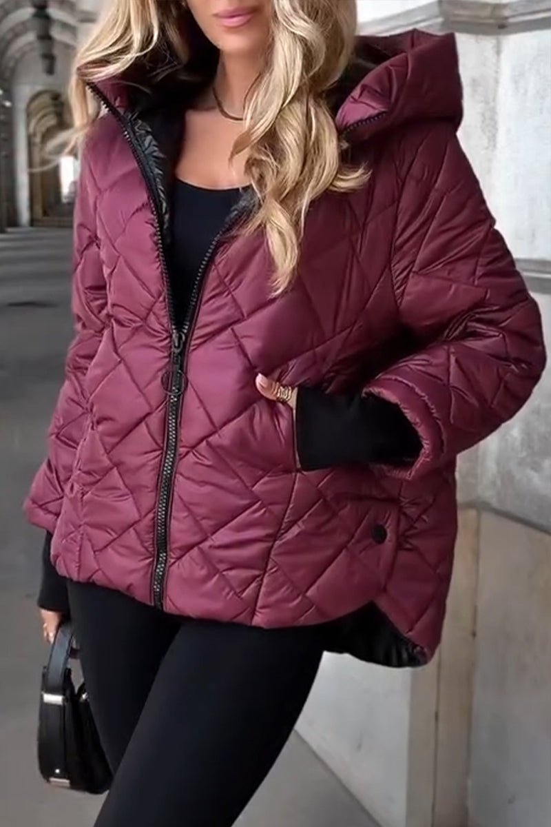 Camila - Women's Diamond Quilted Hooded Zip-Up Puffer Jacket