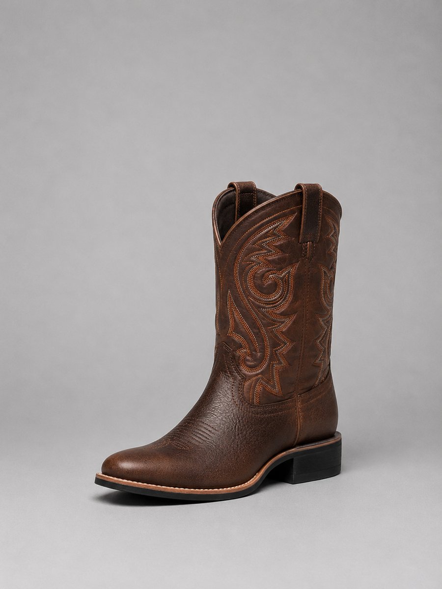 Mia - Women's Embroidered Leather Western Ankle Boots Block Heel