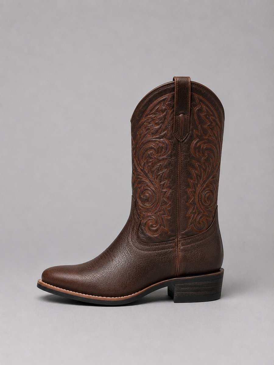 Mia - Women's Embroidered Leather Western Ankle Boots Block Heel