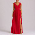 Maxi dress with crossover V-neck and lace shoulders for women