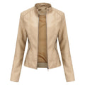 Madison - Women's Faux Leather Jacket Stand Collar Zip-Up Moto Jacket