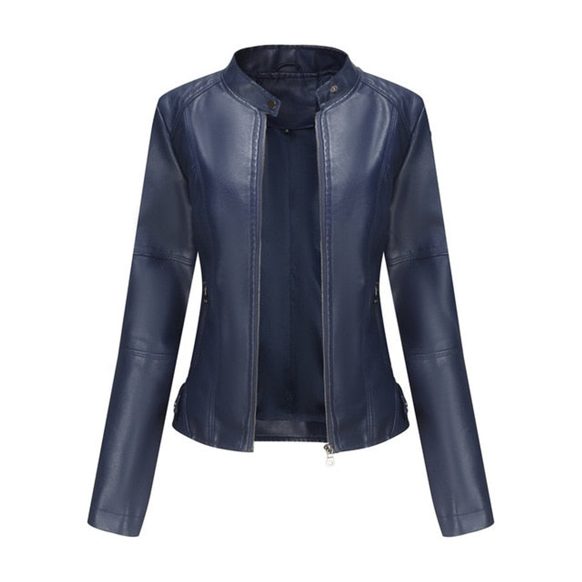 Madison - Women's Faux Leather Jacket Stand Collar Zip-Up Moto Jacket