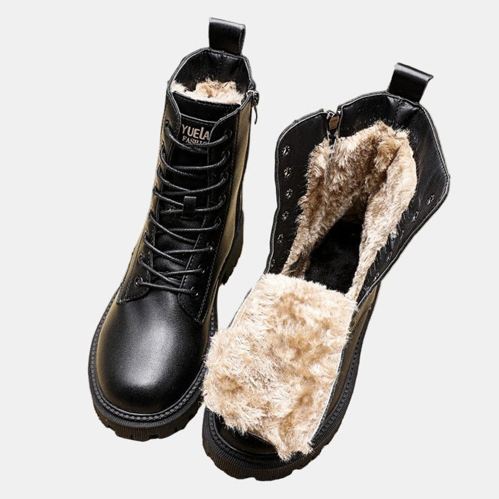Camila - Women's Faux Leather Lace-Up Fleece-Lined Combat Ankle Boots