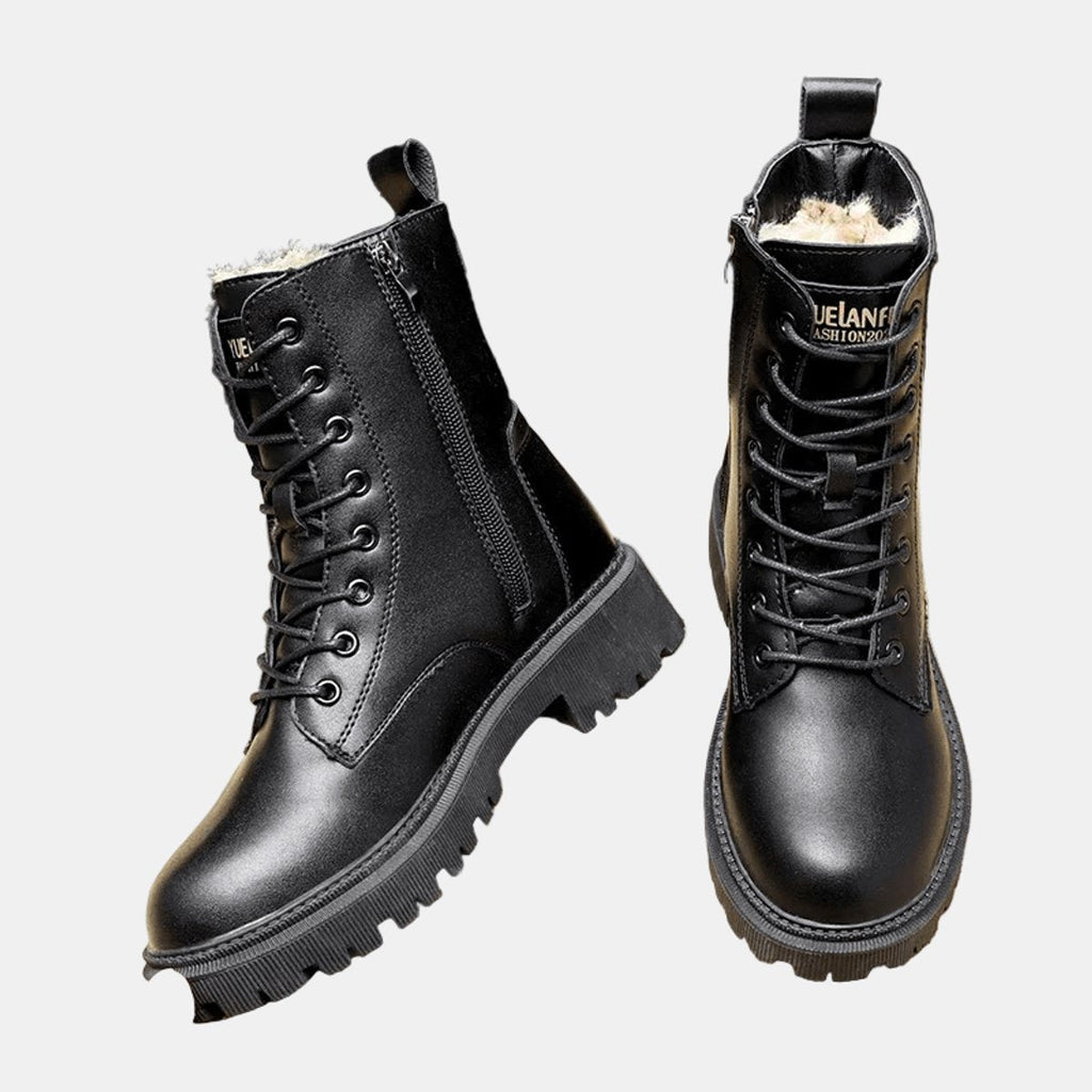 Camila - Women's Faux Leather Lace-Up Fleece-Lined Combat Ankle Boots