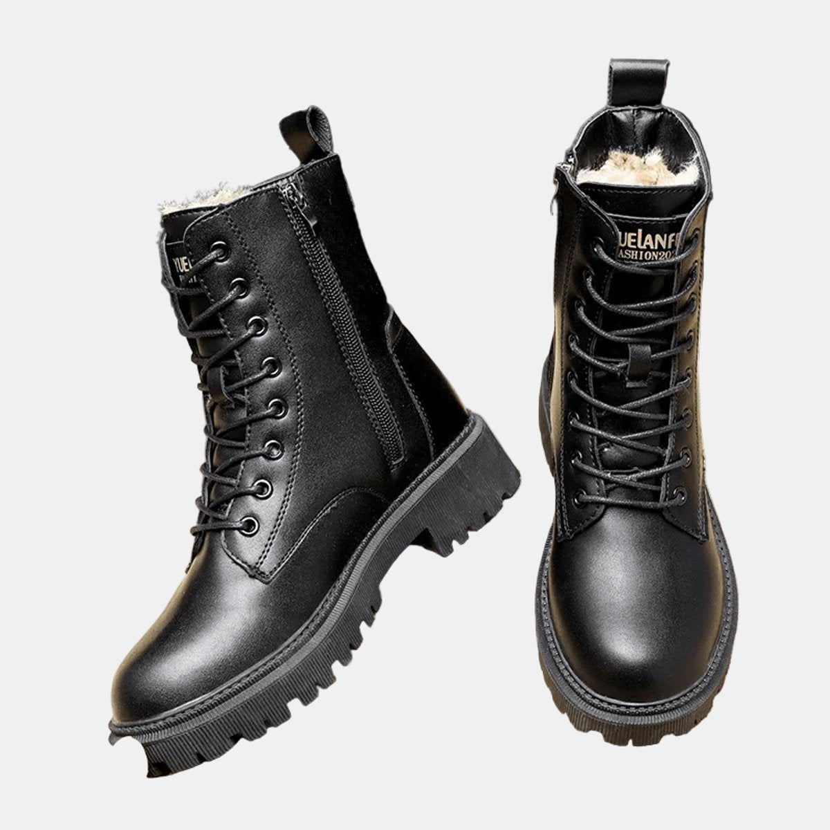 Camila - Women's Faux Leather Lace-Up Fleece-Lined Combat Ankle Boots