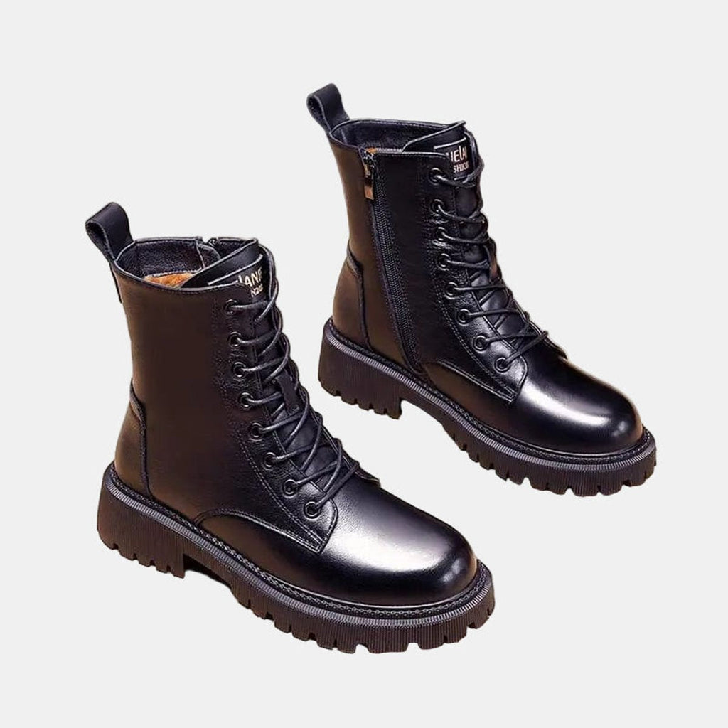 Camila - Women's Faux Leather Lace-Up Fleece-Lined Combat Ankle Boots