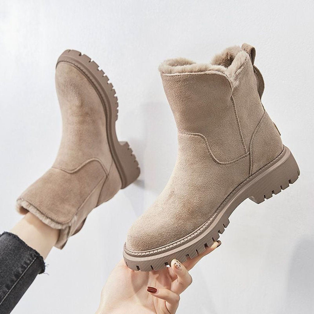 Aria - Women's Fleece-Lined Suede Slip-On Winter Ankle Boots
