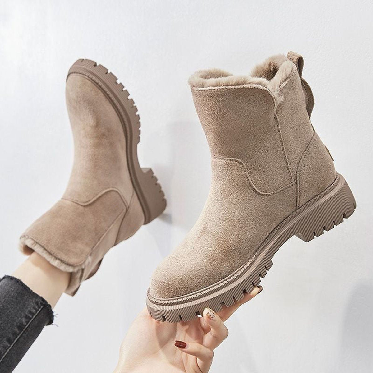 Aria - Women's Fleece-Lined Suede Slip-On Winter Ankle Boots
