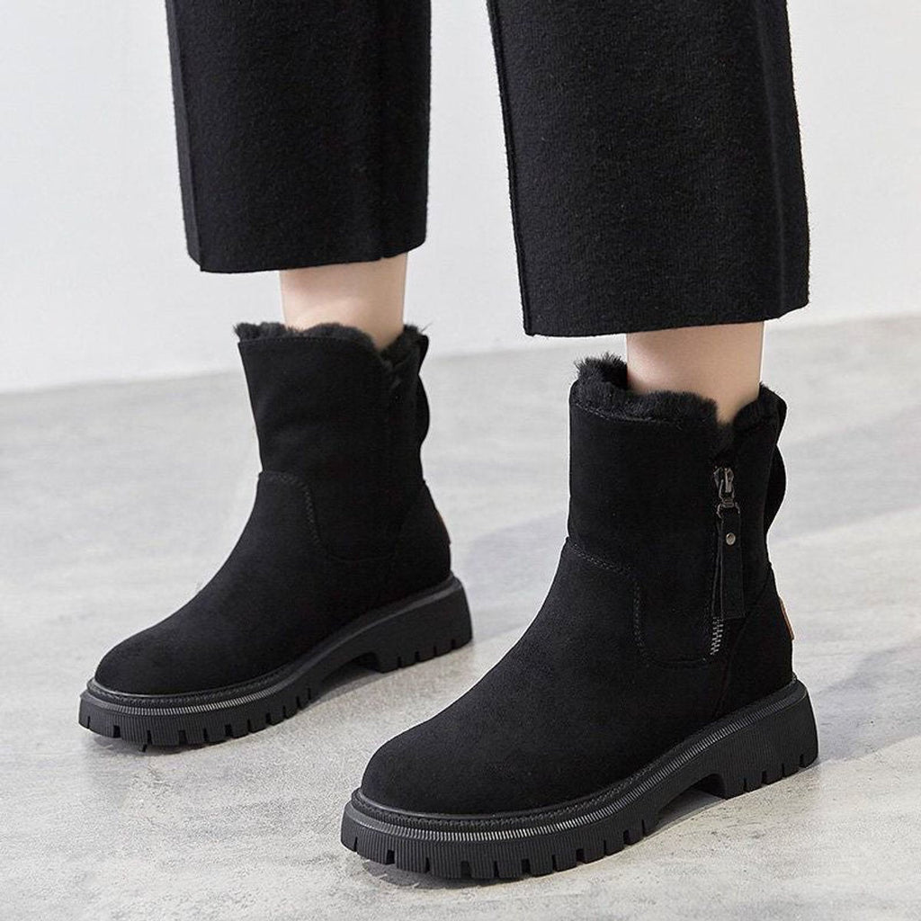 Aria - Women's Fleece-Lined Suede Slip-On Winter Ankle Boots