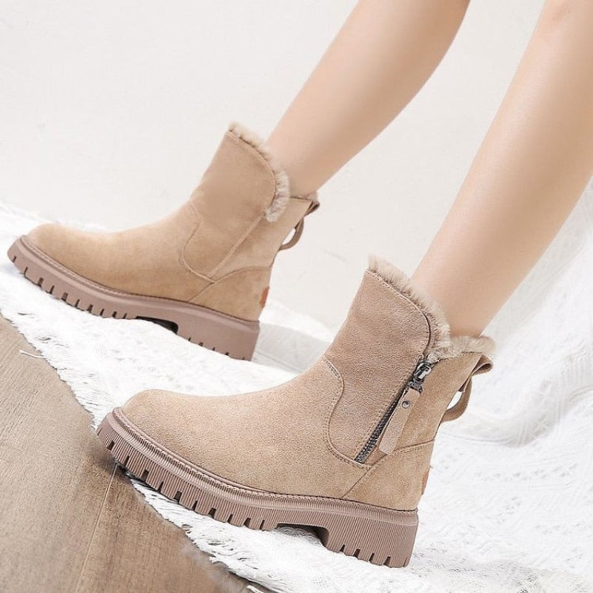 Aria - Women's Fleece-Lined Suede Slip-On Winter Ankle Boots