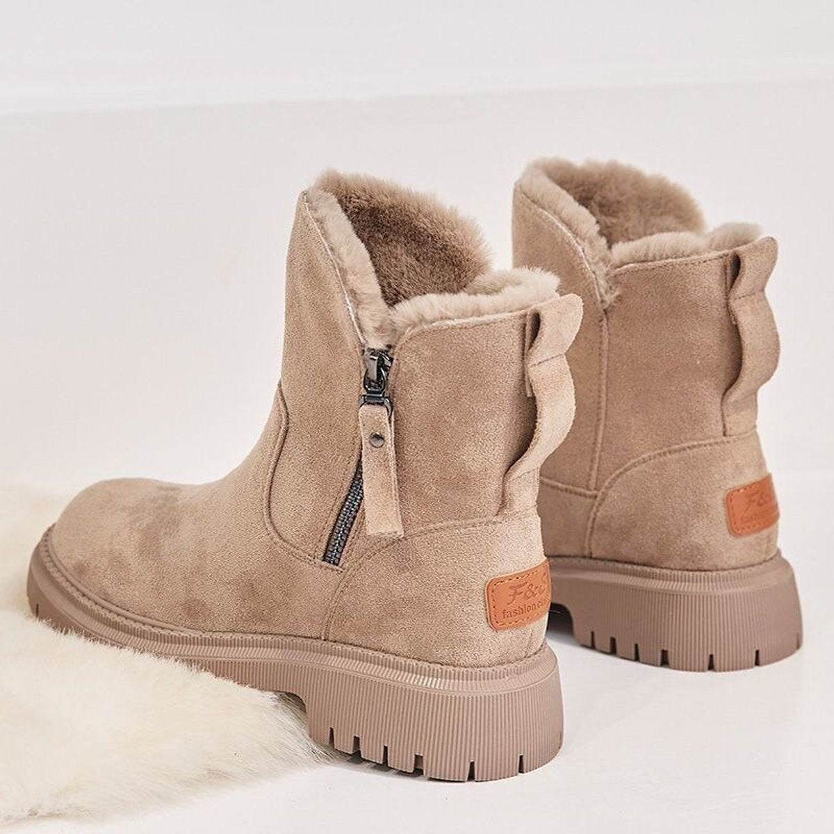 Aria - Women's Fleece-Lined Suede Slip-On Winter Ankle Boots