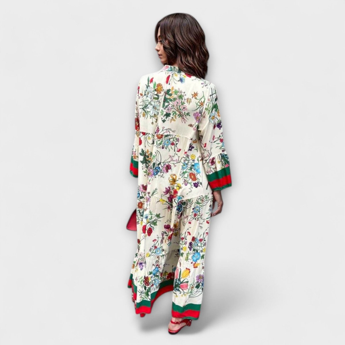 Sophia - Women's Floral Bell-Sleeve Tiered Boho Maxi Dress