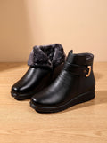 Layla - Women's Fur-Lined Orthopedic Wedge Ankle Boots Black