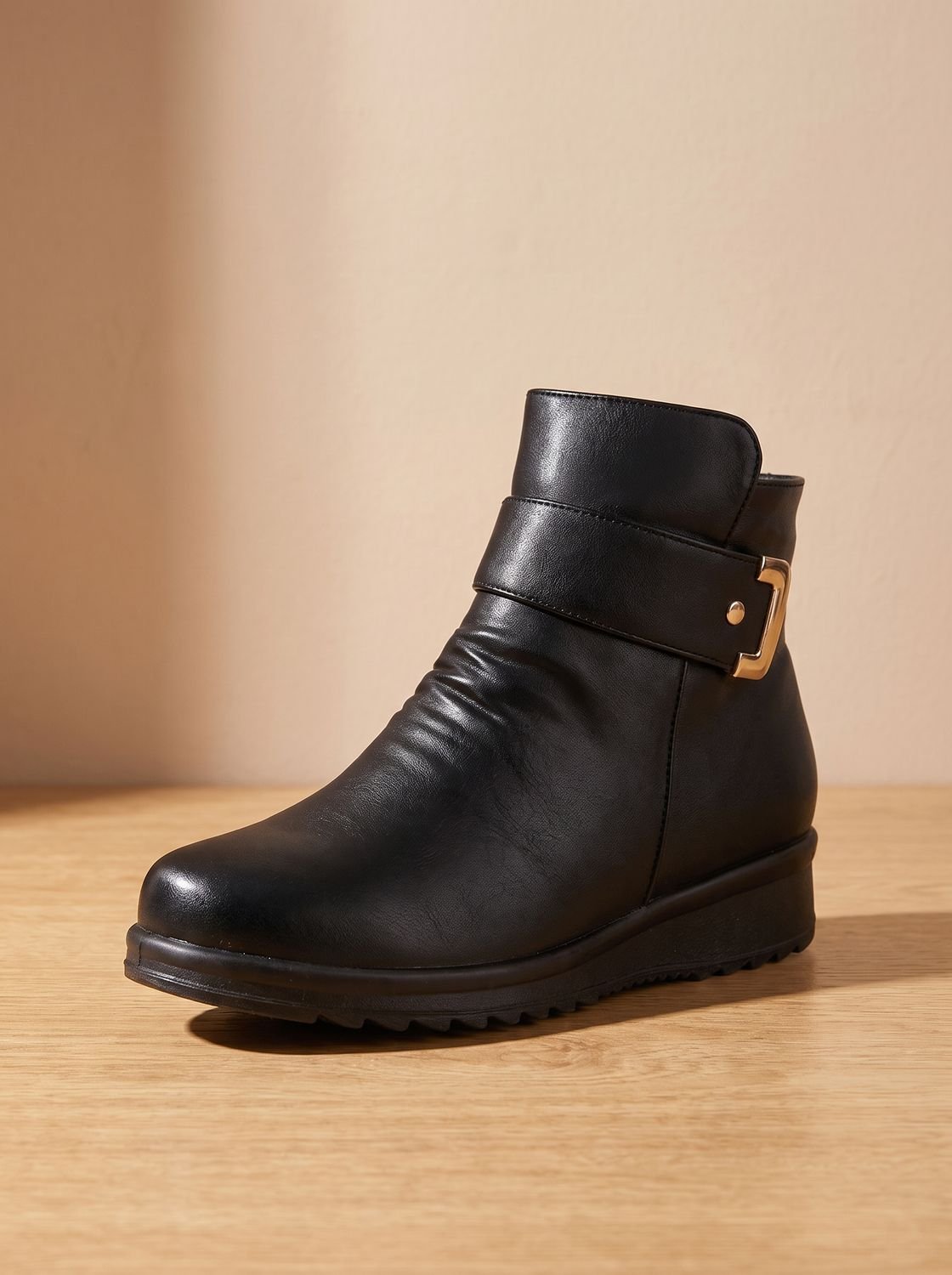 Layla - Women's Fur-Lined Orthopedic Wedge Ankle Boots Black