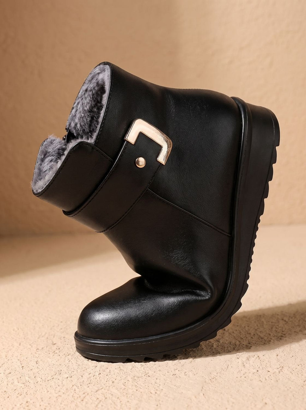 Layla - Women's Fur-Lined Orthopedic Wedge Ankle Boots Black