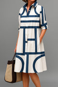 Isabella - Women's Geometric Print Button-Down Cocktail Dress Midi