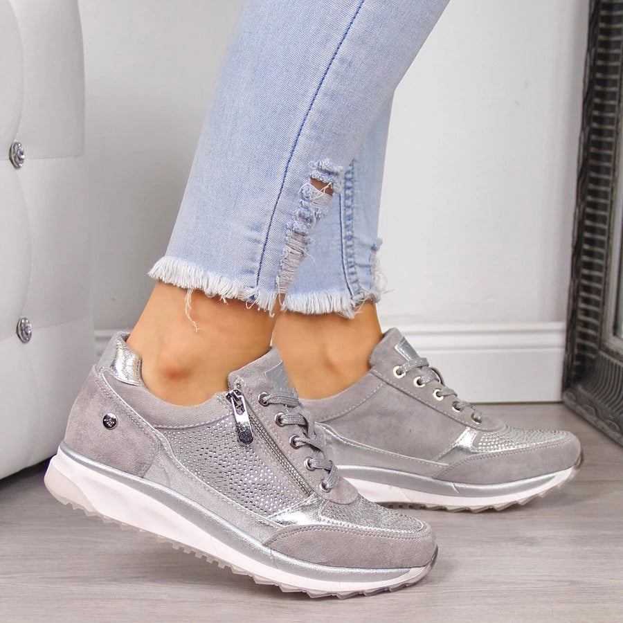 Women’s Lace-Up Sneakers with Side Zipper