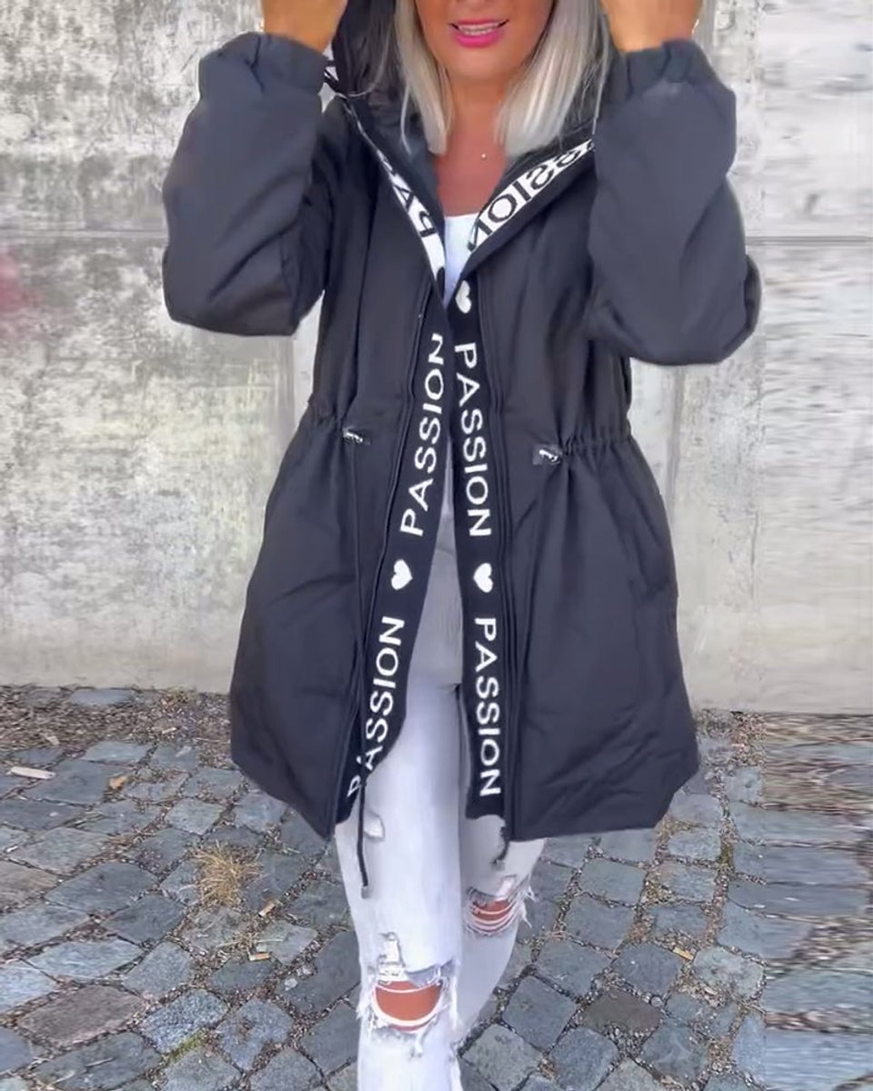 Aria - Women's Hooded Drawstring Midi Parka Coat