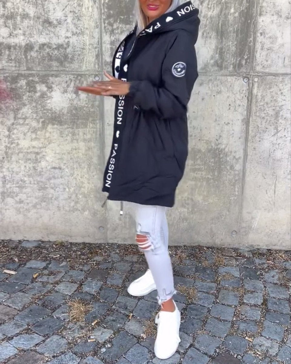 Aria - Women's Hooded Drawstring Midi Parka Coat