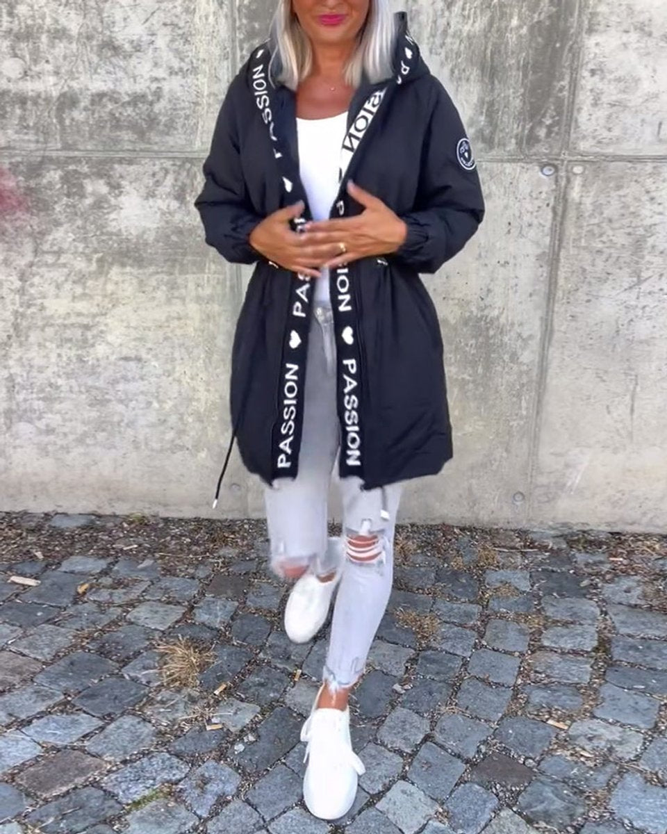 Aria - Women's Hooded Drawstring Midi Parka Coat