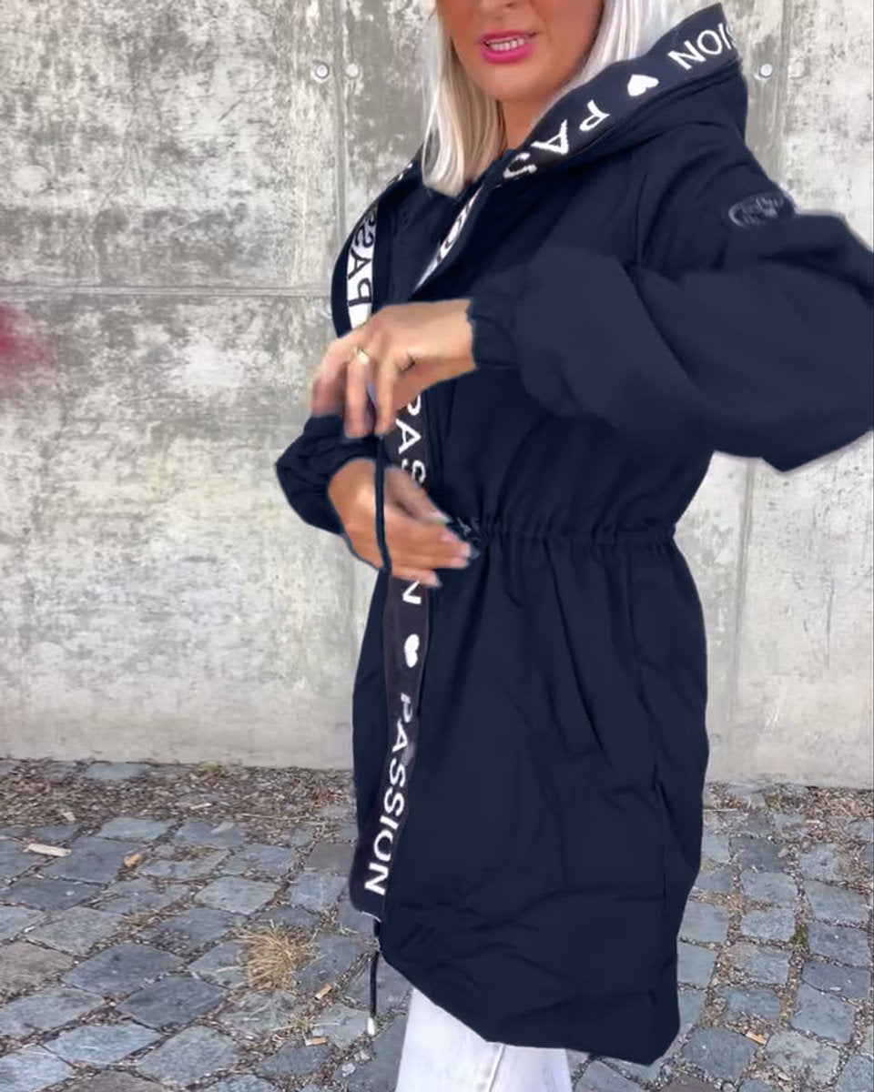Aria - Women's Hooded Drawstring Midi Parka Coat