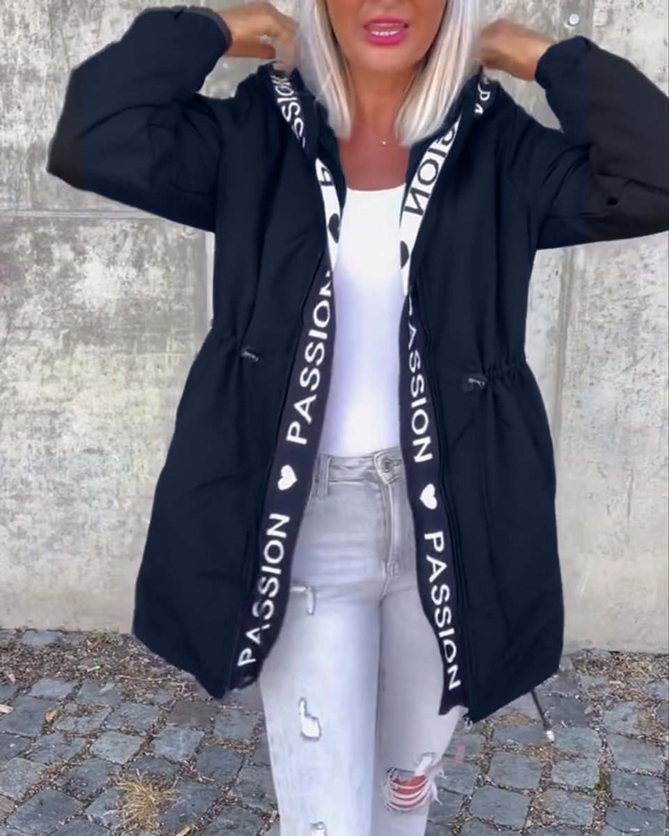 Aria - Women's Hooded Drawstring Midi Parka Coat