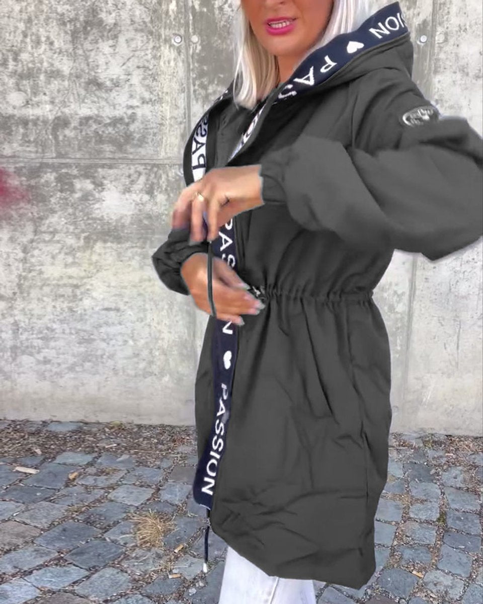 Aria - Women's Hooded Drawstring Midi Parka Coat