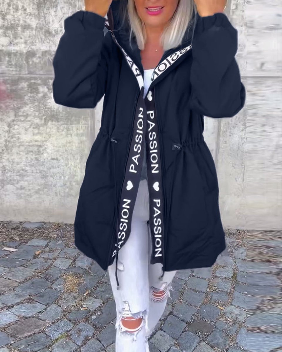 Aria - Women's Hooded Drawstring Midi Parka Coat